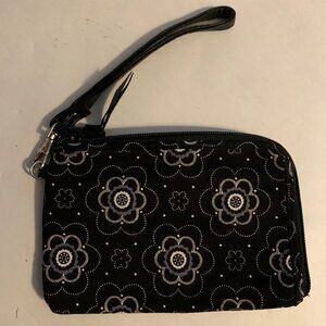 Thirty-One Onyx Blossom Wristlet Wallet CardHolder Black White